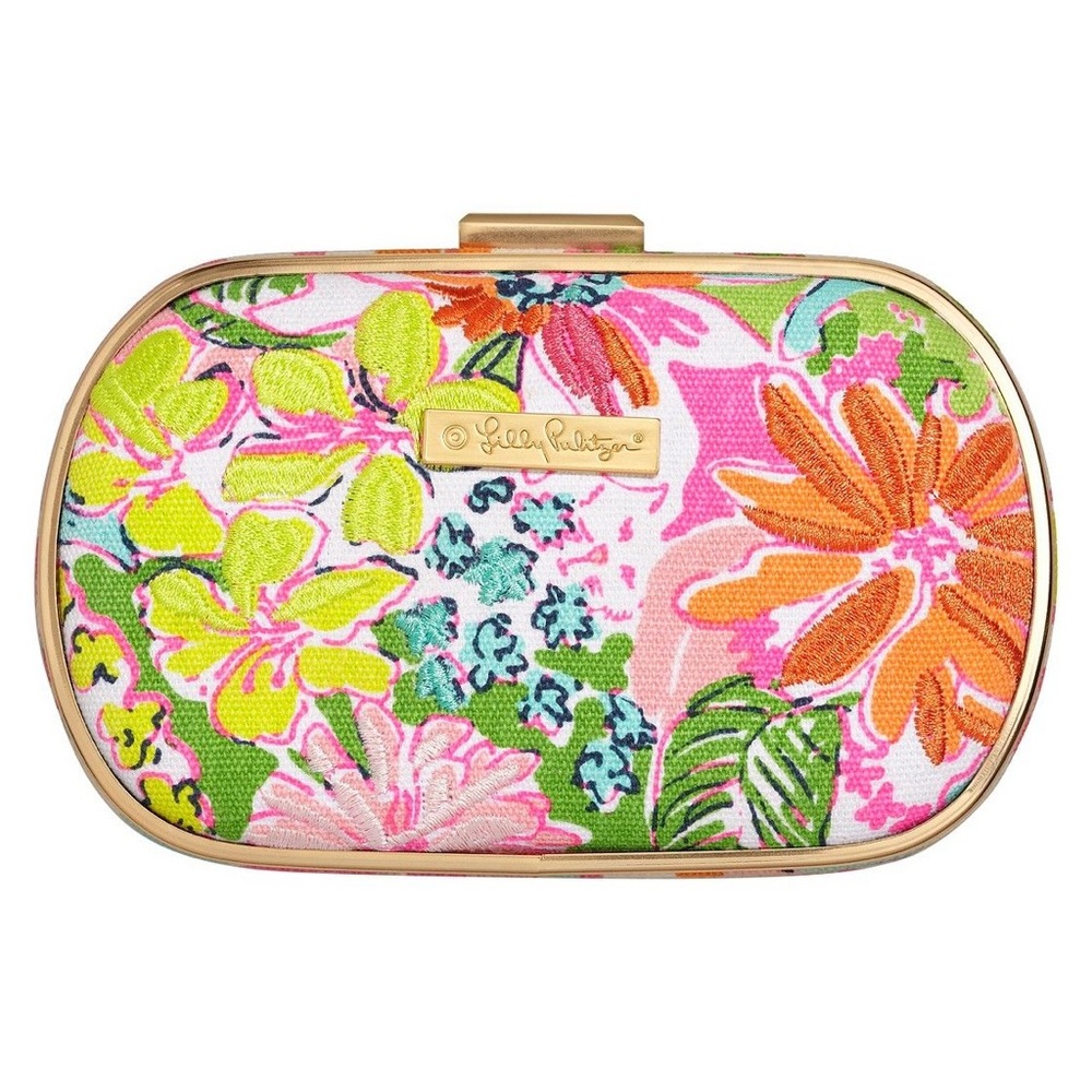 Lilly Pulitzer Clamshell Clutch Purse Crossbody Embroidered
